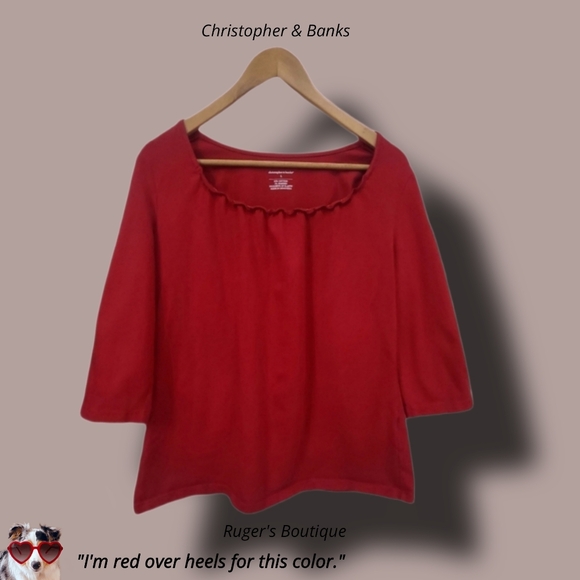 🌿Christopher and Banks Womens Red Large Elastic Scoop Neck Top - Picture 10 of 11